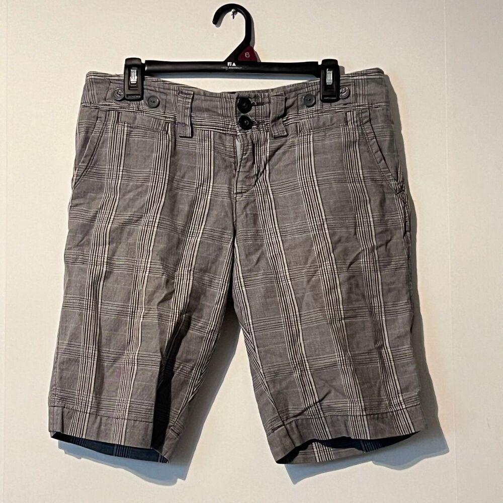American Eagle Womens Shorts Size 8 Heather Grey Plaid Embroidered Logo